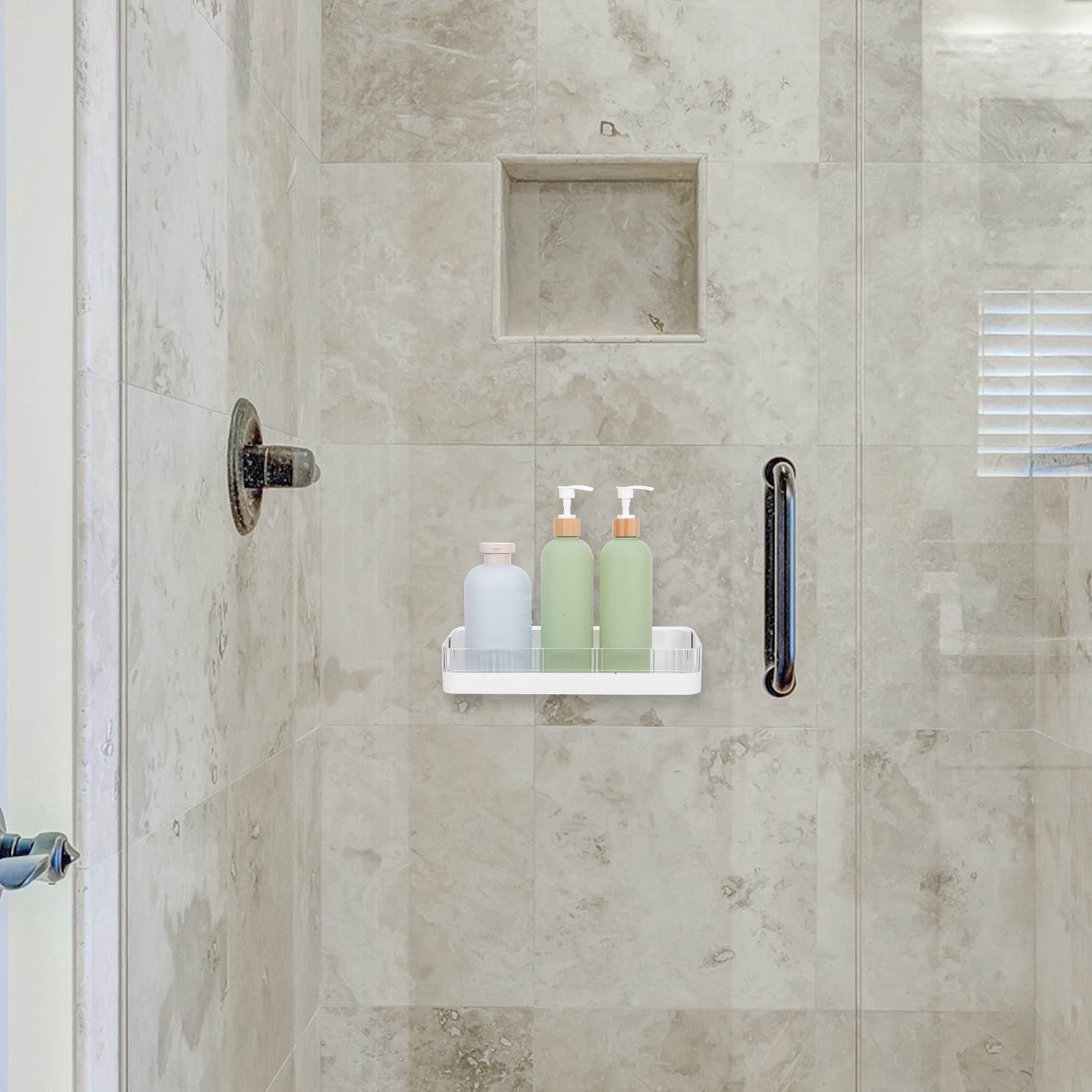 ELAYARD Floating Bathroom Shelf No-Drill White Plastic Storage Rack for ...