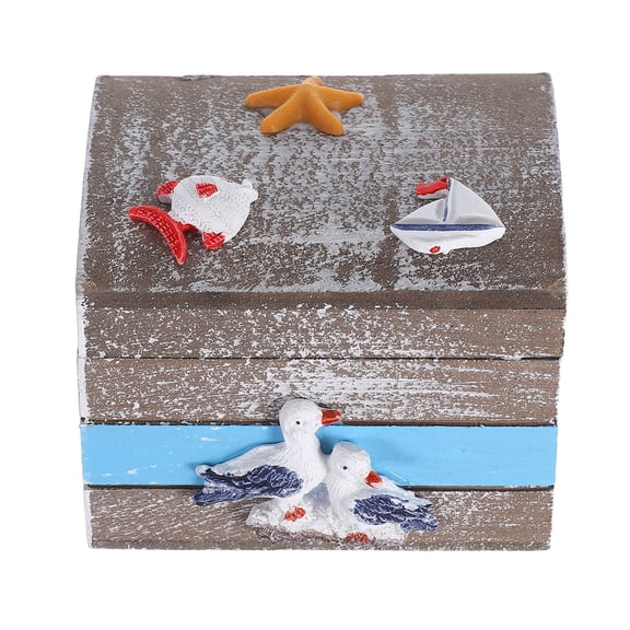 ELAYARD Ocean Inspired Wooden Storage Chest, Vintage Handheld Decorative Box for Keepsakes, Jewelry, Trinkets, Nautical Decor