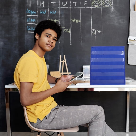 ELAYARD Organizational Blue Pocket Chart for Classroom with Foldable Desktop Design