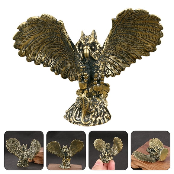 ELAYARD Vintage Style Golden Brass Owl Ornament for Living Room and Tea Room Decoration