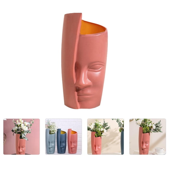 ELAYARD Chic Pink Plastic Vase Face Shaped Home Vase Adorn for Bathroom and Study Decoration