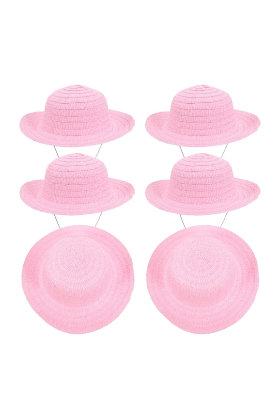 6Pcs Durable Pink Straw Hat for DIY Painting Craft and Party Props