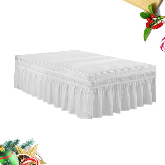 ELAYARD Elastic White Dust Ruffle Bed Shirt with Fine Line Texture for Full Bed Coverage