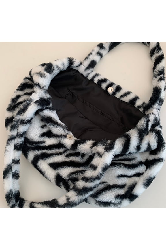 Plush Shoulder Bag for Women's Button Closure Tote Pouch Assorted Colors 1 Pc 8.3 x 3.1 x 11.8 in