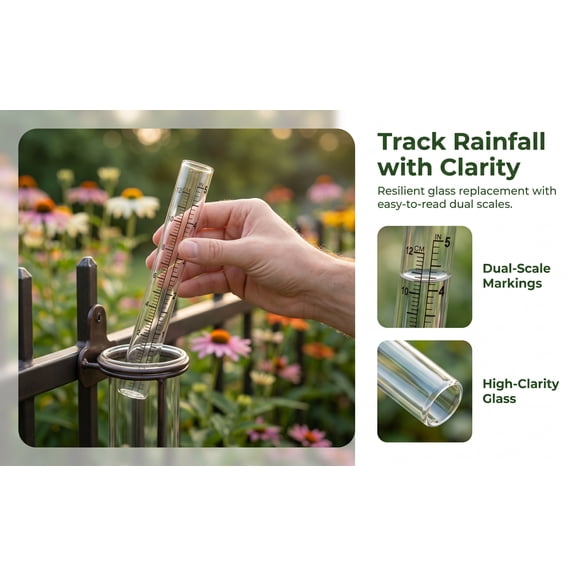 ELAYARD Portable Flat Bottom Glass Test Tube Rain Gauge with Measurement Scale for Garden