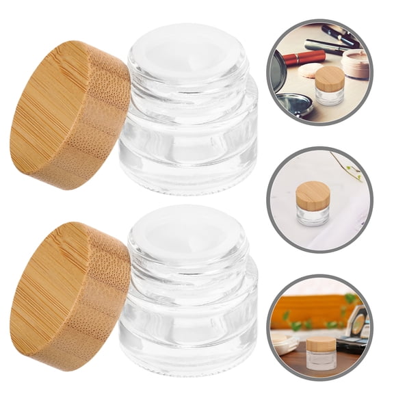 ELAYARD Compact Glass Cream Jars with Wood Lids for Versatile Use 2Pcs