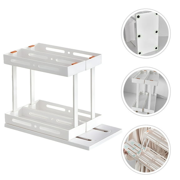 ELAYARD White Pull Out Kitchen Rack 2 Tier Storage Organizer for Seasoning Jars and Countertop Use