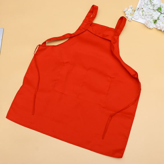 ELAYARD Serving Apron in Red Polyester with Waist Tie and Pocket for Coffee Shop Use