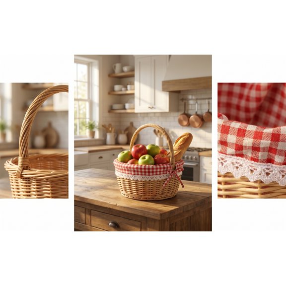 ELAYARD Red Plaid Wicker Storage Basket for Vegetable Display Friend 1Pack