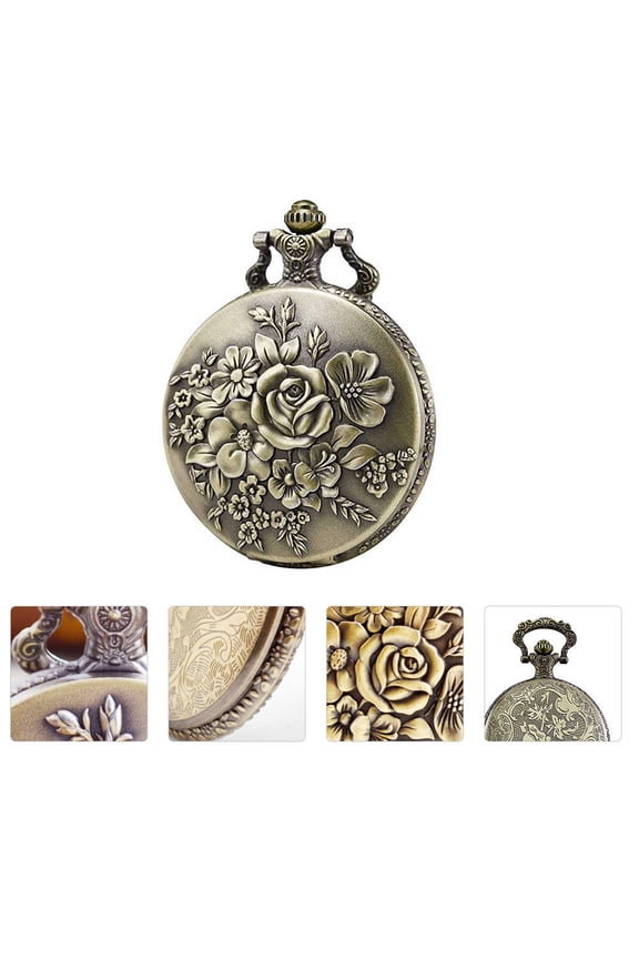 Retro Style Pocket Watch with Alloy Case and Quartz Movement, Coffee Color, Vintage Design for Daily Use
