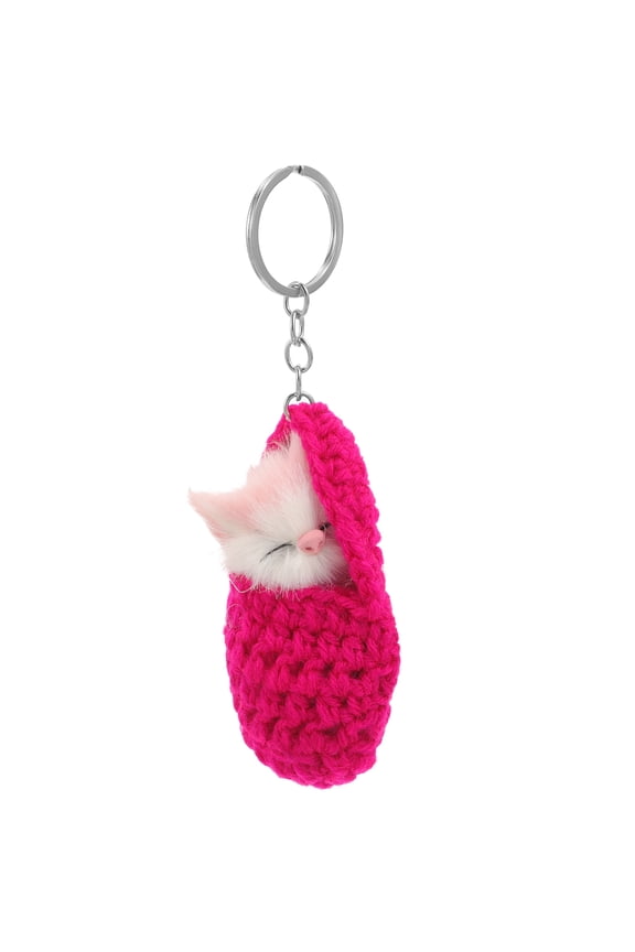 1Pcs Purse Charms Cat Shaped Ring Keychain Cute Design Rosy PE Bag Accessory for Women