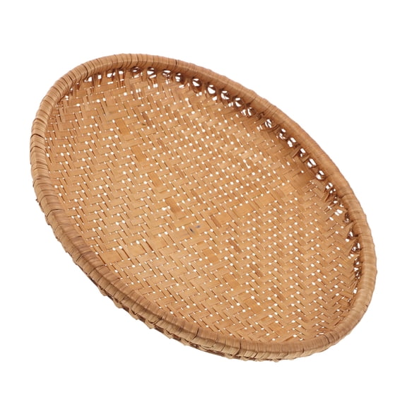 ELAYARD Round Bamboo Serving Tray for Kitchen Counter Multipurpose Woven Tray for Fruit and Snacks