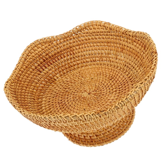 ELAYARD Rustic Snack Bin Woven Basket For Home Brown Rattan Round High-Footed Food Storage 1Pack