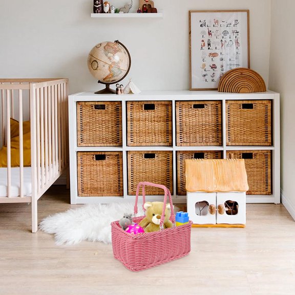 ELAYARD Rustic Woven Basket Grocery Baskets With Handles Pink 1Set Crafted For General Users With Versatile Use