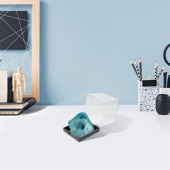 ELAYARD Set of 4 Clear Crystal Display Boxes with Black Base for Mineral and Sample Showcases