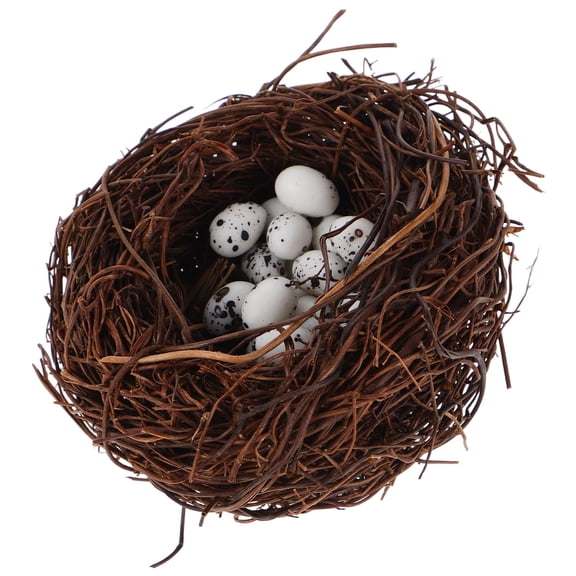 ELAYARD Simulation Rattan Bird Nest with Small Speckled Fake Eggs for Natural Look Micro Landscape