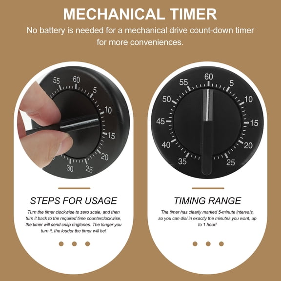 ELAYARD Visual Timer for Kitchen Use Mechanical Power Small Lightweight Black Timer