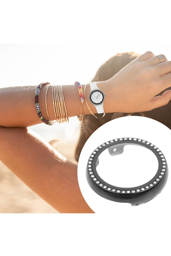 Black Rhinestone Smartwatch Screen Protector Case with Scratch-Resistant Cover and Curved Edge Design
