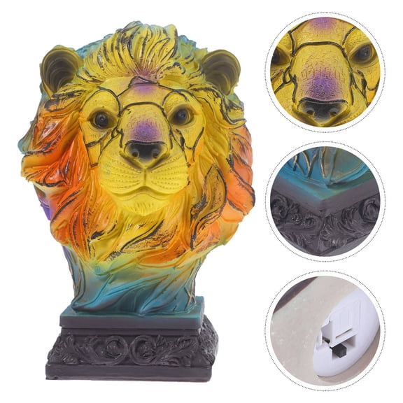 ELAYARD Decorative Stained Lion Animal Table Lamp Resin LED Light for Unique Bedroom Decor