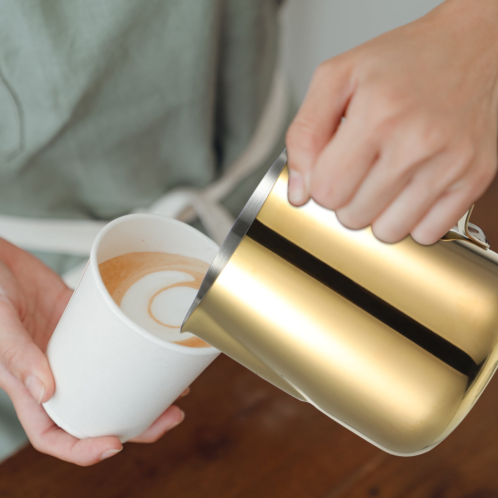 ELAYARD Stainless Steel Latte Pitcher Frothing Jug, Golden Finish, 1 Piece for Coffee and Espresso