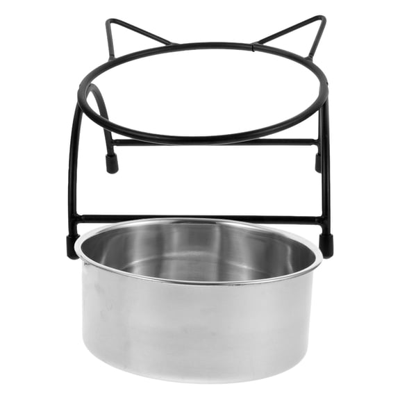 ELAYARD Black Double-Bowl Pet Feeder with Detachable Elevated Stand and Anti-Spill Feature
