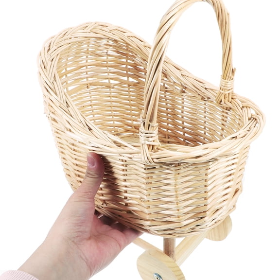 ELAYARD Woven Rattan Handle Flower Basket, Stroller-Shaped Decorative Basket for Weddings and Events, 12.2x9.84x7.48 inches, 1 Piece