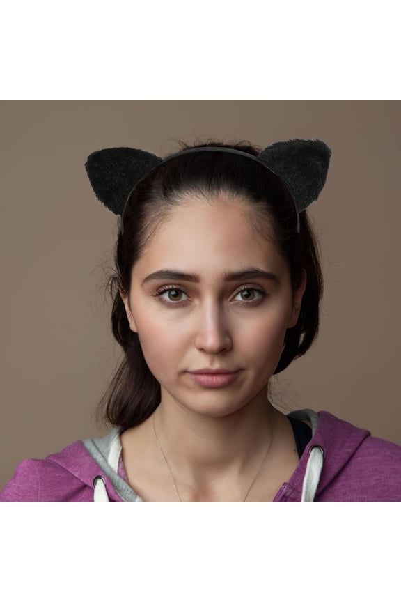 Black Plush Cat Ear Headband Cute and Comfortable Party Accessory for Women and Girls