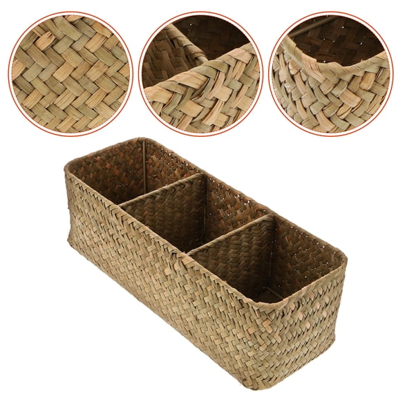 ELAYARD Light Brown Woven Basket Seagrass Multi-Compartment Organizer