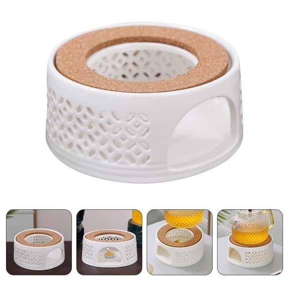 ELAYARD Ceramic Tea Warmer with Candle Holder White Teapot Heater for Home Use