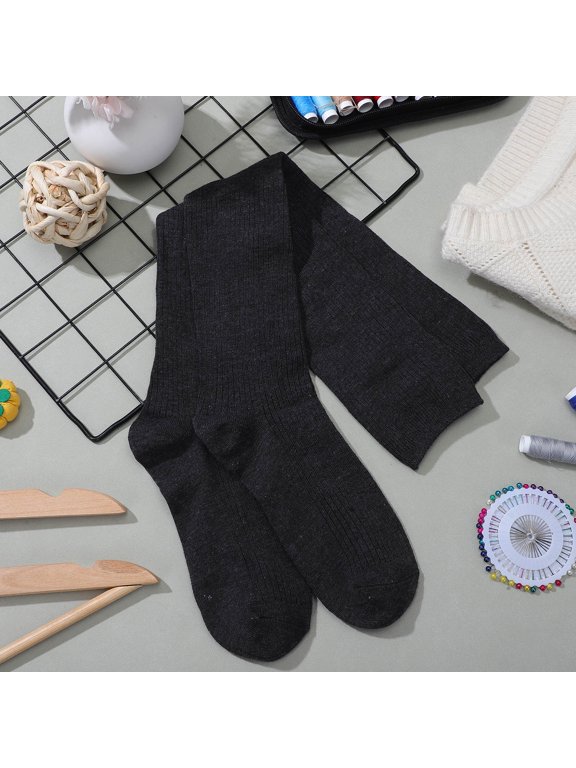 Dark Grey Wool Thick Fleece Lined Thigh High Womens Socks 1 Pair