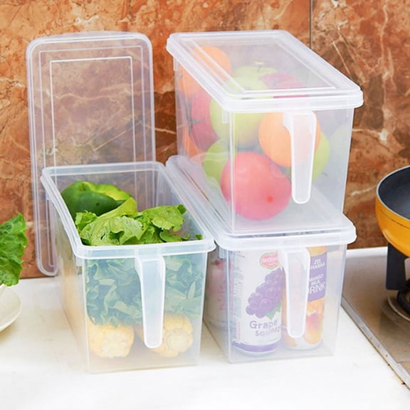 ELAYARD Transparent Plastic Sealed Box for Kitchen Use with Lid and Handle 2Pcs Rectangular Container