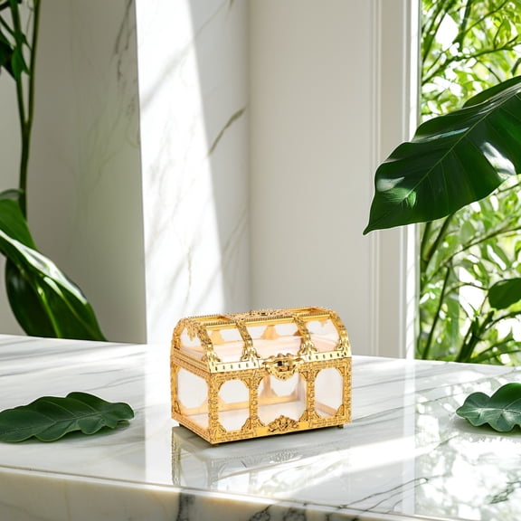 ELAYARD Golden Treasure Box Decorative Candy Chest with Transparent Design for Wedding Party Favors