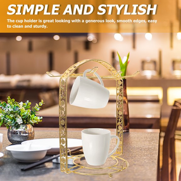 ELAYARD Kitchen Countertop Mug Organizer Rack Golden Iron Multi Functional Storage Stand