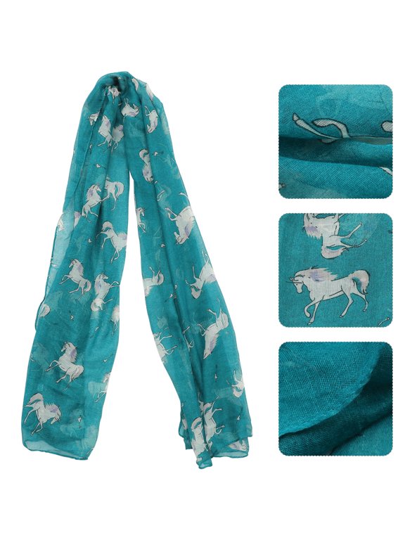 Unicorn Scarf Blue Cotton Long Stole Wrap Special Design Unique Gift for All Seasons