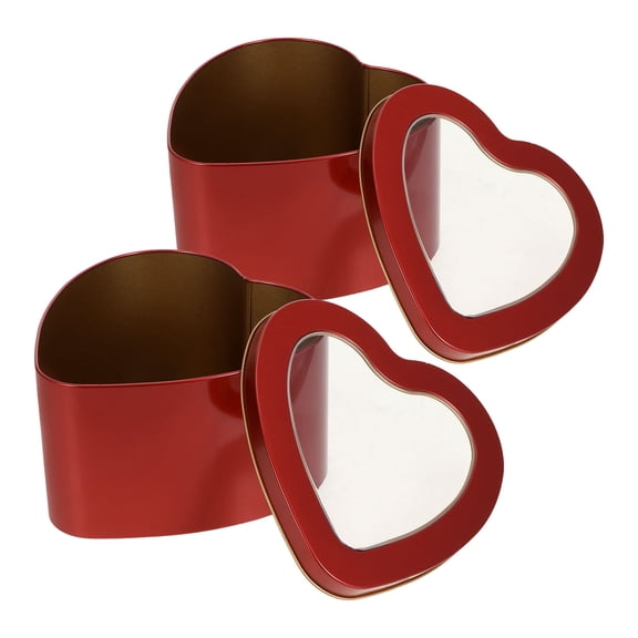 ELAYARD Versatile Red Heart Tin Containers, Clear Window Design for Easy Access, 2Pcs