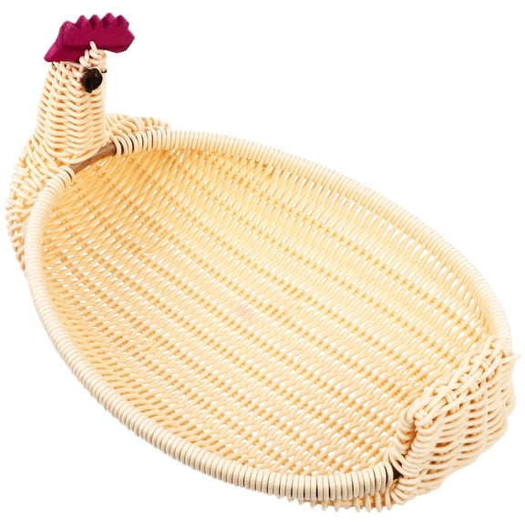 ELAYARD Beige Rattan Easter Basket with Animal Pattern, Fruit Storage Basket for Kitchen and Home Decor