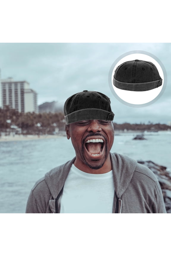 Mens Vintage Brimless Cotton Cap Grey Sailor Style Cooling Hat