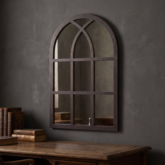 ELAYARD Vintage Cathedral Arch Frame Mirror, Black Wood Acrylic Home Decor