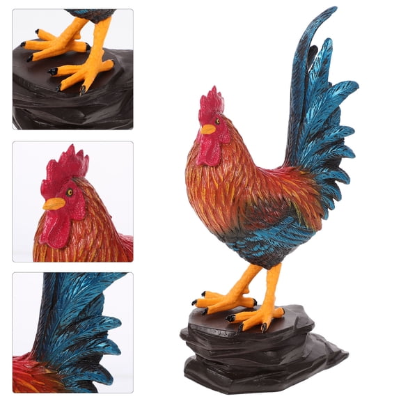 ELAYARD 1Set Plastic Rooster Figurine Outdoor Garden Ornament with Realistic Multicolor Finish