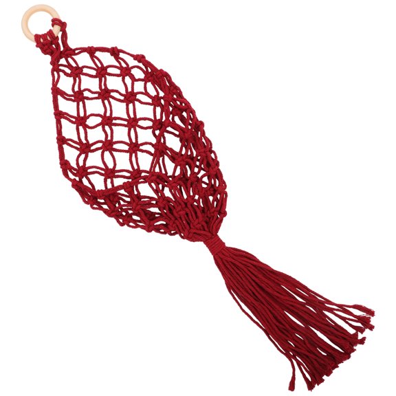 ELAYARD Dark Red Macrame Hanging Basket with Cotton Rope, Breathable Storage for Fruits, Vegetables, and Stylish Home Decor