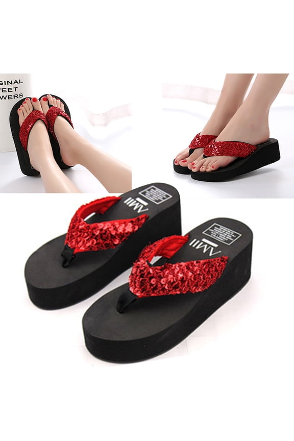 Eva Platform Sandals with Sparkling Sequins, Stylish and Comfortable Casual Footwear for Women