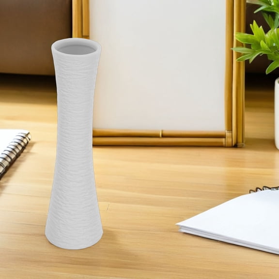 ELAYARD White Ceramic Ribbed Vase Tall Cone Shape for Home Decoration and Table Centerpiece