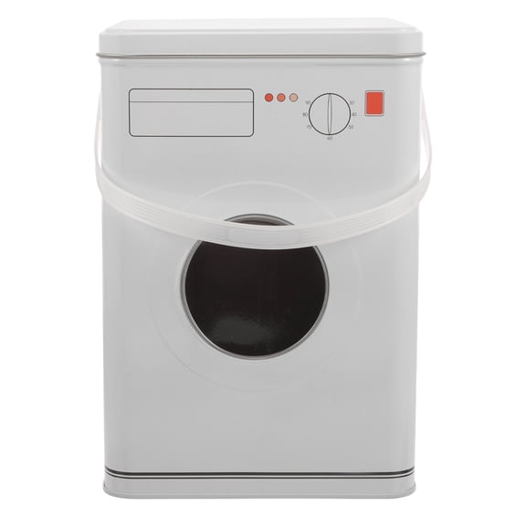 ELAYARD Washing Machine Shaped Laundry Powder Bin, White Iron Detergent Storage Box for Laundry Room and Home Organization