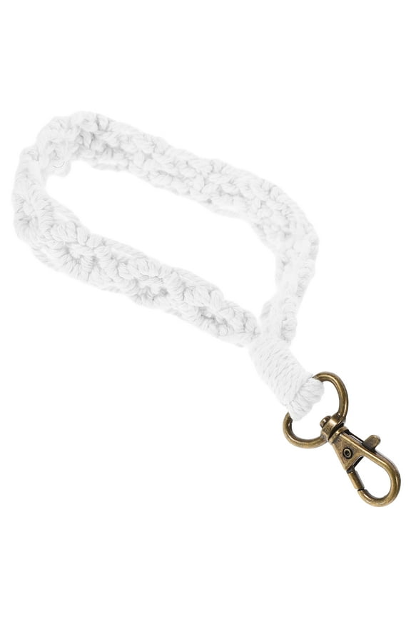 Woven White Wristlet Keychain Strap with Lobster Clasp for Keys and Bags