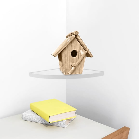 ELAYARD Fan Shaped White Corner Shelf Floating Wall Rack for Multi Room Organization