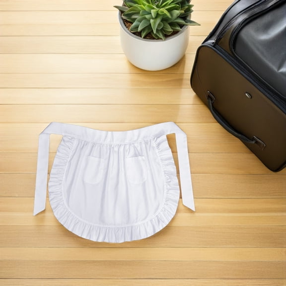 ELAYARD White Women's Waist Apron with Ruffled Edges, Pockets for Cooking, Baking, Serving, and Kitchen Use