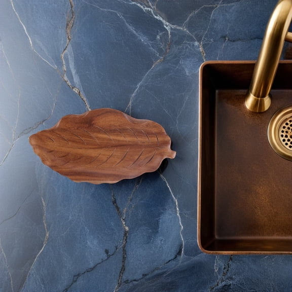 ELAYARD Solid Wood Leaf Shaped Serving Tray Coffee Finish for Snacks Fruits and Desserts