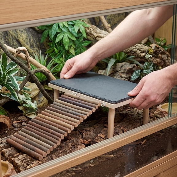 ELAYARD Wooden Basking Platform with Climbing Ramp for Bearded Dragon