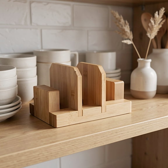 ELAYARD Bamboo Chopping Board Storage Stand, Light Brown, Clear Grain Patterns, Robust Material, Secure Base
