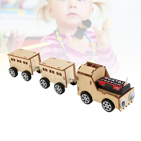 ELAYARD Khaki Wooden Electric Train DIY Kit Realistic Model Puzzle for Imaginative and